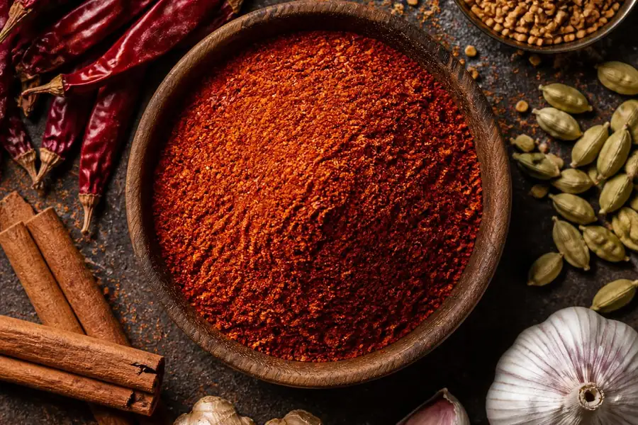Berbere, gedroogde pepers en specerijen